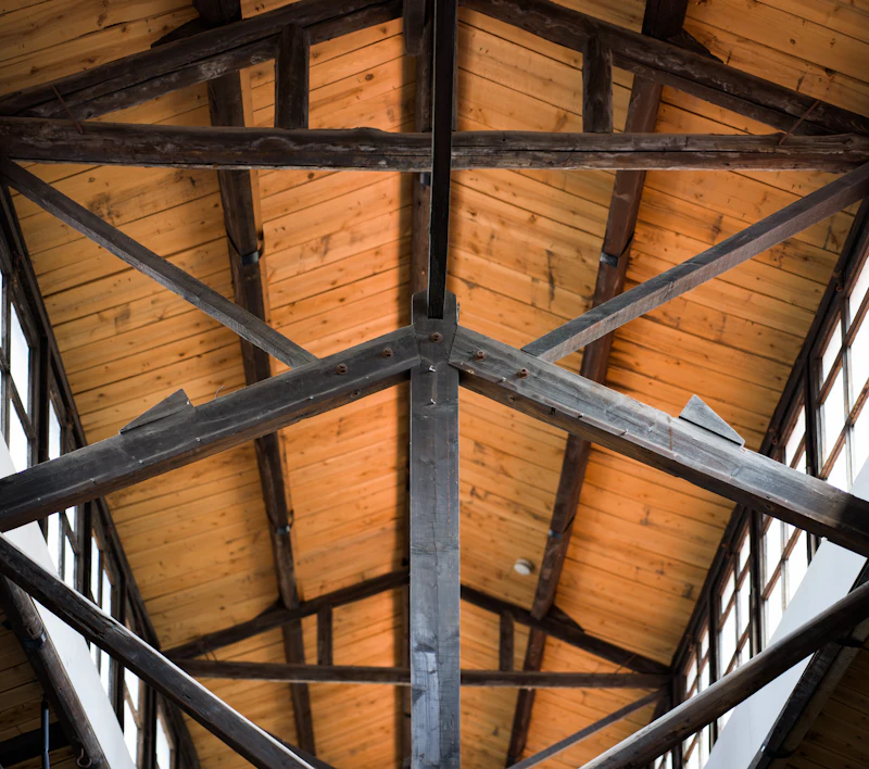 Exposed timber roof beams